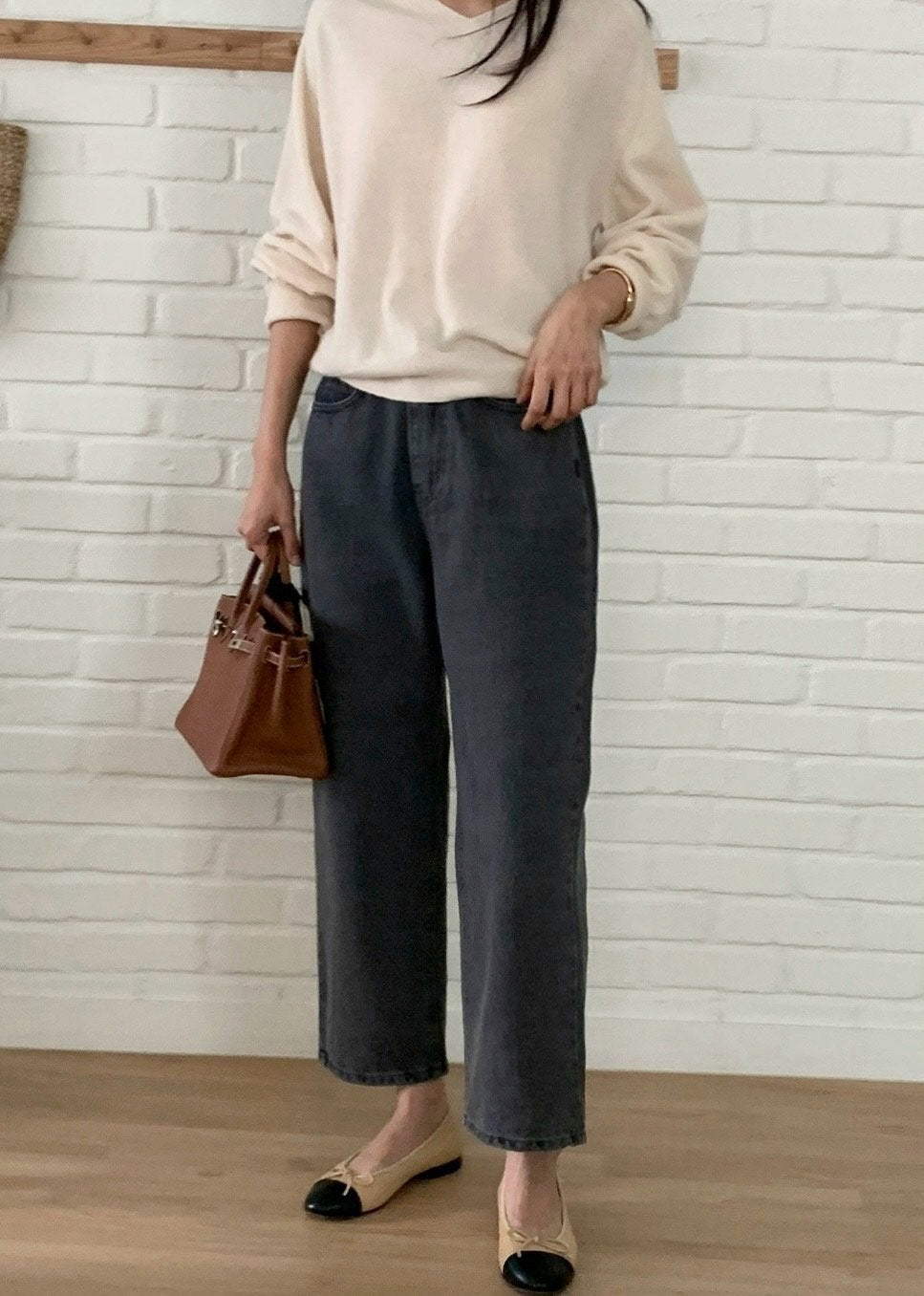 뒷밴딩 리브 흑청 데님