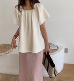 리플 스퀘어네크 밴딩 블라우스