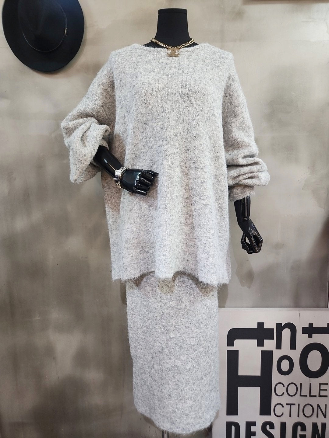 니트 뒷단추 롱스커트 set