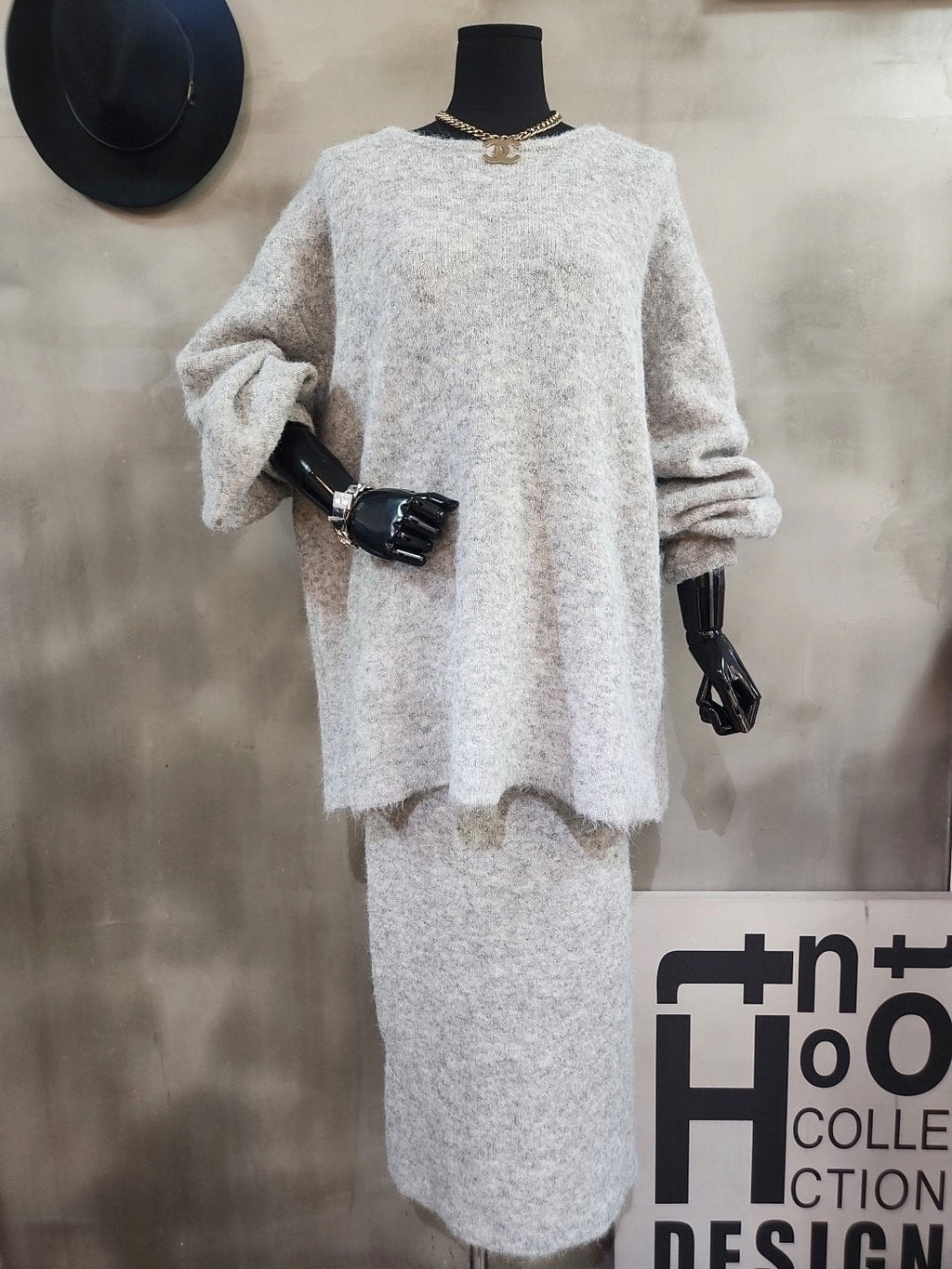 니트 뒷단추 롱스커트 set