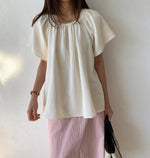 리플 스퀘어네크 밴딩 블라우스