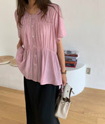 요루 새틴 스모크 블라우스