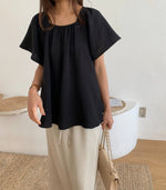 리플 스퀘어네크 밴딩 블라우스