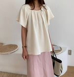 리플 스퀘어네크 밴딩 블라우스