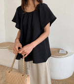 리플 스퀘어네크 밴딩 블라우스