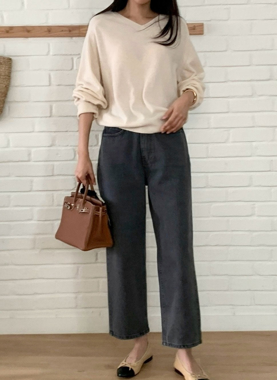 뒷밴딩 리브 흑청 데님