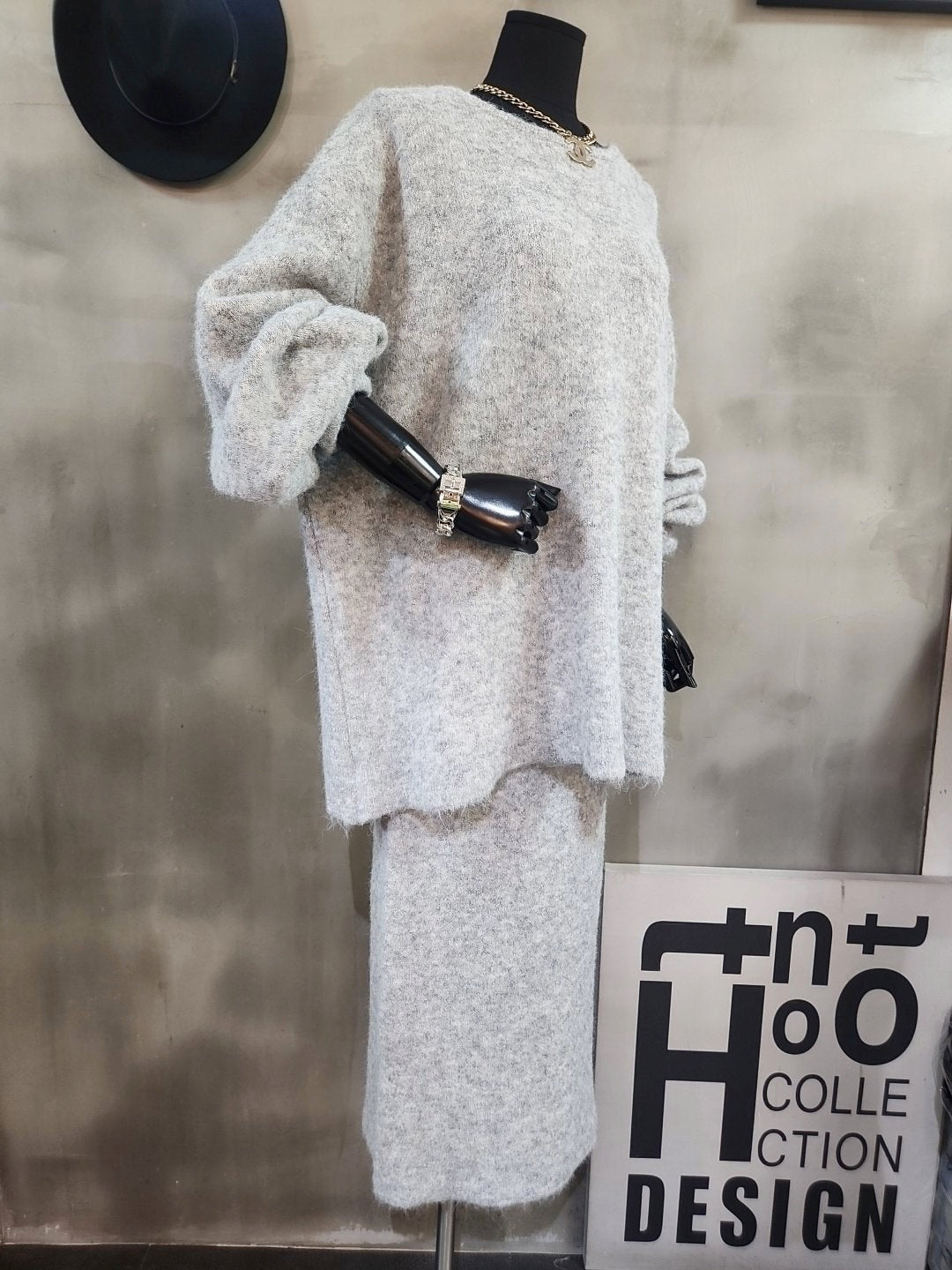 니트 뒷단추 롱스커트 set