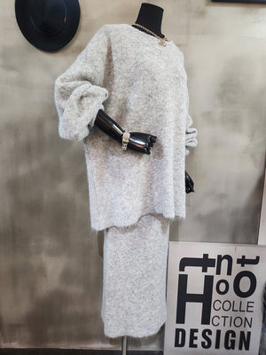니트 뒷단추 롱스커트 set