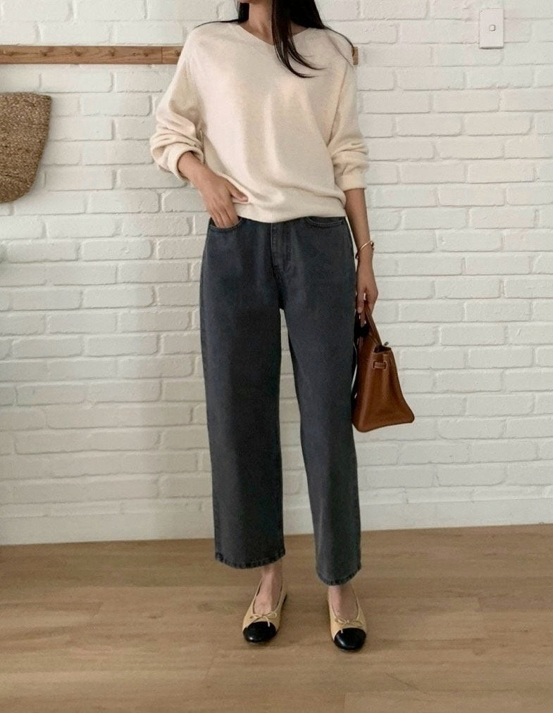 뒷밴딩 리브 흑청 데님