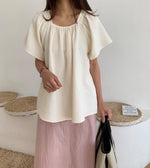 리플 스퀘어네크 밴딩 블라우스