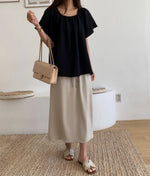 리플 스퀘어네크 밴딩 블라우스