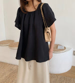 리플 스퀘어네크 밴딩 블라우스