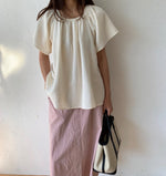 리플 스퀘어네크 밴딩 블라우스