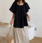 리플 스퀘어네크 밴딩 블라우스