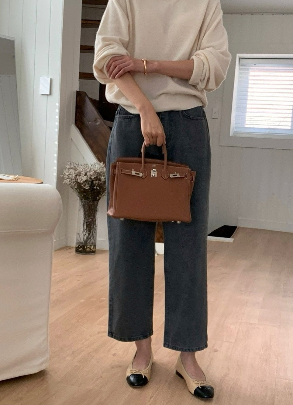 뒷밴딩 리브 흑청 데님