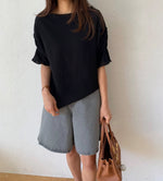 반팔 요루 스트링 블라우스